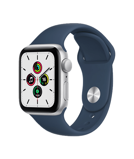 Apple Watch SE GPS, 44mm Silver Aluminium Case with Abyss Blue Sport Band - Regular 
